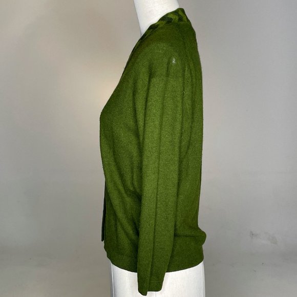 Vintage Ballantyne of Peebles 100% Pure Cashmere Green Chevron Cardigan Sweater - Picture 5 of 9